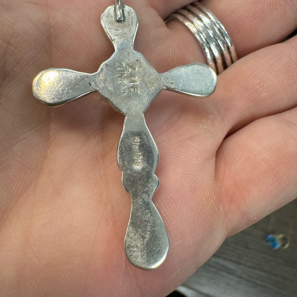 Zuni Native American Sterling Silver Inlay Cross-Signed - Picture 3 of 7